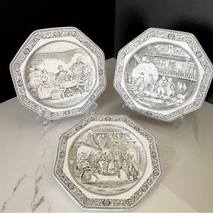 SET of 3 - Charles Dickens - Adams Ironstone Octagonal Plates